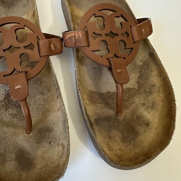 TORY BURCH Miller Cloud Sandals Brown Suede Leather Slip On Thong - Picture 5 of 9